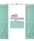 Top Mount Stainless Steel Barn Door Hardware Kit For Double Wood Doors Heavy Duty Sliding Track System with T Style Rails