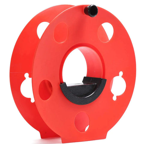 Heavy Duty Extension Cord Reel With Bag, 100 Feet, made of impact resistant red plastic for outdoor projects and DIY maintenance.