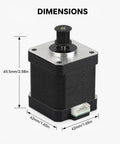 High Torque Nema 17 Y Axis Stepper Motor Sweet Drop In Swap dimensions showing 65.5mm height and 42mm width for 3D printer use.