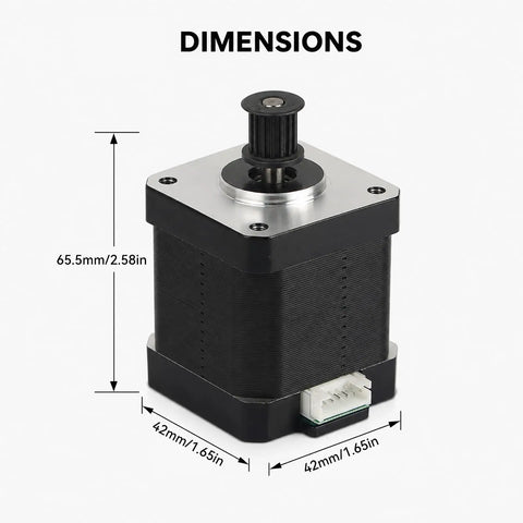 High Torque Nema 17 Y Axis Stepper Motor Sweet Drop In Swap dimensions showing 65.5mm height and 42mm width for 3D printer use.