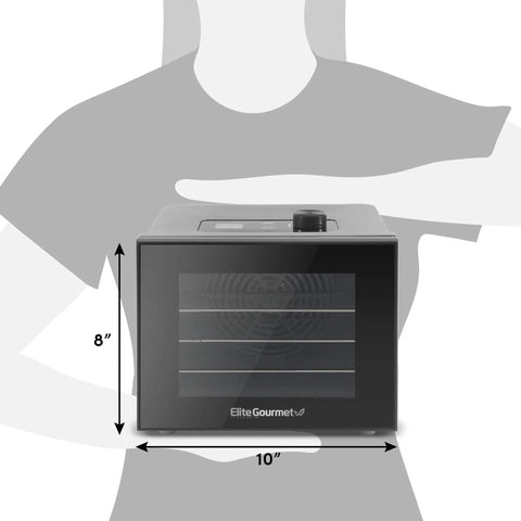 Top Tier Kitchen Workhorse Food Dehydrator With Heavy Duty Stainless Steel Trays, 8x10 inch size, shown from front.