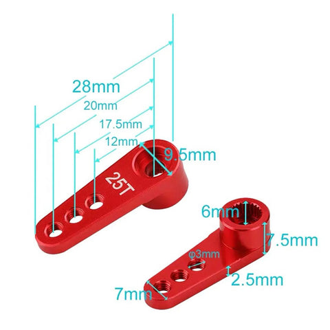ShareGoo 2-pack red metal 25T servo horn with M3 threads for RC car servos