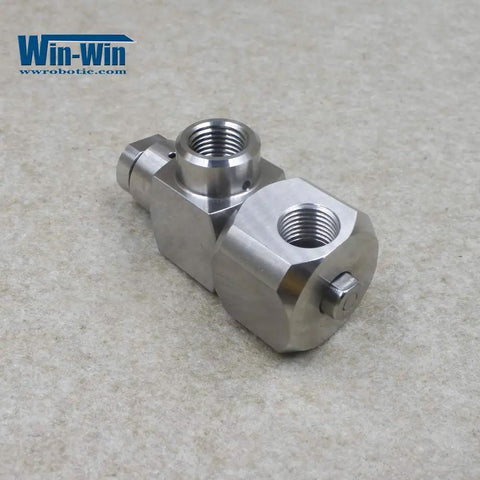 Waterjet 90 Degree Pure Water Swivel Valve For Water Jet Machines Heavy Duty Stainless Steel Connector on beige background