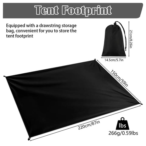 Waterproof Tent Footprint Ground Cloth Tarp 87 By 59 Inches Ultralight Floor Mat with black storage bag
