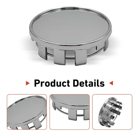 Premium silver 4 pcs wheel center caps, 2.1 inch, ABS material for trucks and SUVs, snap-in installation.