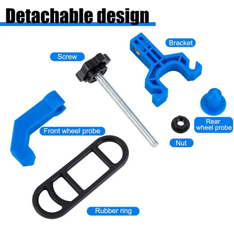 Bike Wheel Truing Stand And Rim Adjustment Tool Kit With Spoke Key And Rubber Strap For Mountain Bikes, parts labeled