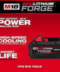 M18 Redlithium Forge 8.0 Ah Rechargeable Battery Pack featuring cool cycle active cooling and high output 12.0 for reliable power.