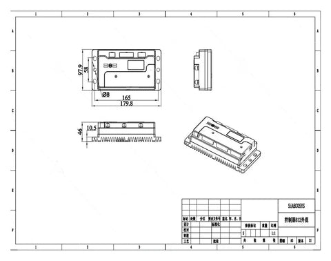 Straight Slick EBike Controller Electric Motorcycle Drive With Bluetooth Module Nd72260X80 outline drawing with dimensions.