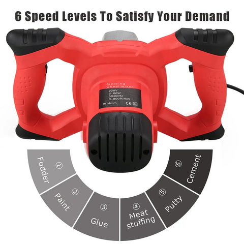 2100W Workhorse Portable Concrete Mixer For Mud Plaster Mixing 6 Speed Handheld Mortar Grout Mixer With Gloves Pro Grade