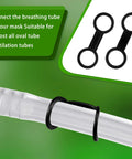 8 Piece Silicone Snorkel Clip Kit For Scuba Gear, showing tube holders on a breathing tube next to text description