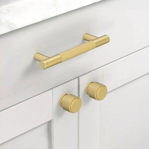 Six Pack Brushed Gold Cabinet Knobs And Pulls Set For Kitchen Cabinets And Dresser Drawers Heavy Duty Solid Metal Hardware