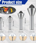 4 Piece Deburring Drill Bit Set Knocks Out Burrs Smooth With These Hella Precise 90 Degree Countersink Bits For Metal Wood Plastic Projects, showing size measurements.
