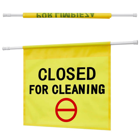 Restroom Closed For Cleaning Sign Yellow Hanging Doorway Safety Sign Adjustable From 30 To 53 Inches No Entry During Cleaning