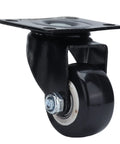 Solid 2.5 Inch Heavy Duty Swivel Casters Featuring Twin Ball Bearings And Quiet Rolling Polyester Wheels For Warehouse Carts And Utility Furniture Built Tough For Daily Grind, close-up view of single caster with black wheel.