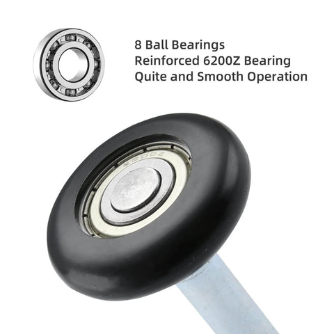 Close-up of 2 Inch Nylon Garage Door Rollers 12 Pack With 4 Inch Stem Replacement Wheels Quiet 6200Z Precision Bearings