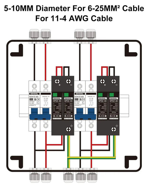 Hella Durable Rock Solid Dc Disconnect Switch Box With Pv Surge Protector 63 Amp Solar Circuit Breaker IP65 Waterproof PC Case diagram