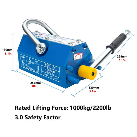 Heavy Duty Permanent Neodymium Steel Magnetic Lifter Badass Grip for Iron Plate, dimensions 268mm x 130mm, rated for 1000kg lifting.
