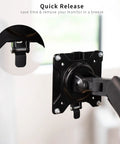 Hassle Free Quick Release VESA Mount Adapter Bracket Kit With Removable Plate for LCD Monitors and TV Screens close-up of quick release mechanism.
