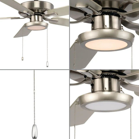 AirPro 1 Light Integrated LED Ceiling Fan Light Kit with edgelit dope design, painted nickel finish and opal shade installed