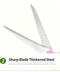 Three Pack Colorful 8 Inch Stainless Steel All Purpose Scissors With Go-To Ultra Sharp Blades And Comfort Grip Handles In Green Purple Orange For School Office Home Sewing Craft Projects sharp blade detail