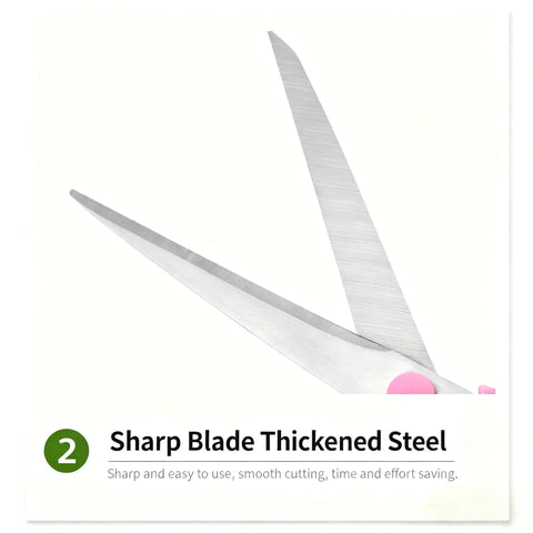 Three Pack Colorful 8 Inch Stainless Steel All Purpose Scissors With Go-To Ultra Sharp Blades And Comfort Grip Handles In Green Purple Orange For School Office Home Sewing Craft Projects sharp blade detail
