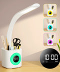 Upgraded 10W USB Desk Lamp With Clock Pen Holder Timer And Ambient Color Night Light For Kids And Home Office