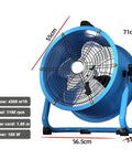 Workhorse Grade 220V Industrial Floor Fan Three Speed Settings 130 Degree Oscillating Design Heavy Duty Steel Mesh Guard Includes 110V Converter For Workshop Cooling, blue with metal blades