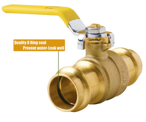 Press Ball Valve Fittings One Half Inch Lead Free Brass 10 Pack for Copper Tubing Water HVAC and Heating Systems with yellow handle