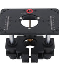 Built Tough Router Lift Table featuring stainless steel clamps, for woodworking, adjusts height for 25 to 50mm surfaces.