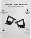Heavy Duty Lifting Hinge Pair for DIY Furniture Projects, cold-rolled steel, black finish, for storage ottomans and beds.
