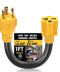 Heavy Duty Nema L6 30P To 6 20R AC Adapter Plug And Play Twist Lock Male Connector with 1ft 10AWG cable for tools and chargers.