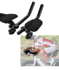 Aluminum Alloy Aero Bar Arm Rest For Bike Handlebar with thick foam padding shown on road bike for triathlon
