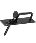 Darn Good Black Iron Thumb Latch For Garden Gates And Fences Seven Inch Tall With Heavy Duty Powder Coating Rust Resistant Finish Includes Every Mounting Screw Pack Of Ten Built Tough As Nails, showing black iron latch with mounting plate.