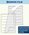 Illustration of removing protective film from panel before assembly of Yard Ready 8x4x1.5ft Galvanized Raised Garden Bed.