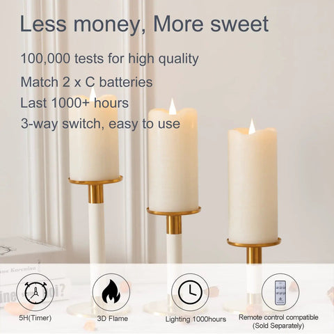 Flickering Flameless Candles With 3D Moving Flame 1000 Plus Hours Battery Operated Pillar Candles With Timer Ivory Real Wax LED