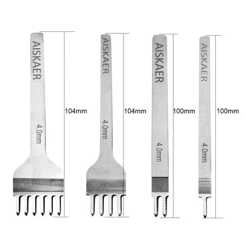 Leather Stitching Punch Set With Diamond Chisel Tools, White Steel Durability For Leather Craft DIY, Includes 1, 2, 4, And 6 Prongs, 4mm Spacing