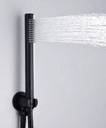 Matte Black Wall Mount Bathtub Faucet With Hand Shower, High Flow Waterfall Spout, Solid Brass Construction, 1/2 Inch NPT Standard Plumbing
