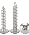 M3 14mm 304 Stainless Steel Phillips Pan Head Double Thread Self Tapping Wood Screws 10 Pack with shiny finish and sharp tips.