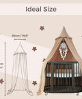 Kids Bed Canopy With Ruffles In Pastel Nougat, Frilled Cotton Tent over baby crib showing size dimensions 240cm x 50cm.