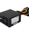 Industrial Grade 500W ATX Power Supply 220V Input With Dual 8 Pin Connectors Provides Reliable Power For Heavy Duty PC Rigs And Budget Builds With Beefed Up Durability Easy Installation Quiet Operation For Continuous Use black ATX PSU with fan and cables