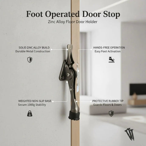 Foot Activated Door Stop With Weighted Base For Hands Free Entry Universal Fit For Standard Interior Doors Durable Zinc Alloy Floor Holder