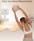 Smart Body Tape Measure With Bluetooth App Sync Real Time Body Metrics For Weight Loss And Muscle Gain Retractable 60 Inch Tape USB C Charging Multi User Tracking Digital Measurements For Fitness Progress For Gym Buffs, woman stretching