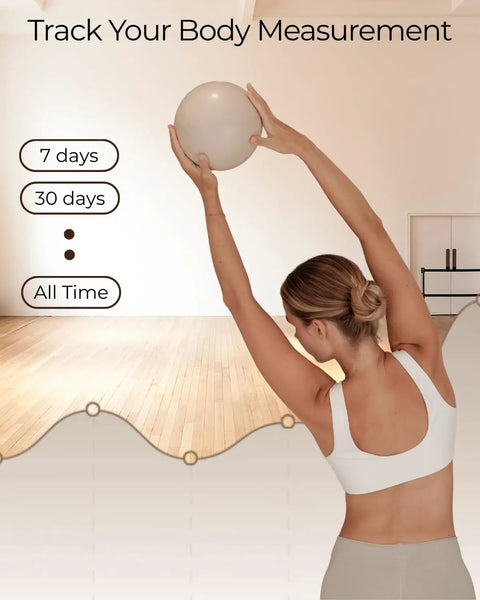 Smart Body Tape Measure With Bluetooth App Sync Real Time Body Metrics For Weight Loss And Muscle Gain Retractable 60 Inch Tape USB C Charging Multi User Tracking Digital Measurements For Fitness Progress For Gym Buffs, woman stretching