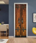 Interior view with 3D Classic Old Wood Door Decal Kit Peel And Stick Wall Mural Cover Removable Self Adhesive Wallpaper For Home Decor Two Panel Set 78.7 Inches Tall Per Panel Easy DIY Door Makeover
