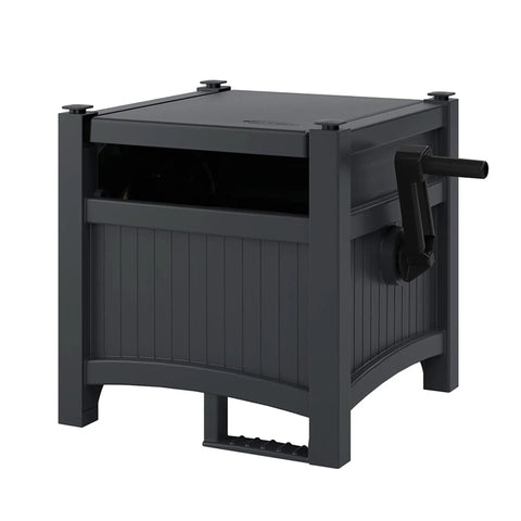 Two Pack Hideaway Garden Hose Reel System With Tangle-Free Retraction Stores 100 Feet Of 5/8 Inch Vinyl Hose In Cyberspace Grey, Effortless Wind, Space-Saving Outdoor Yard Storage.