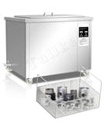 Massive 88 Liter Ultrasonic Parts Cleaner With Digital Timer For Automotive Carbs Injectors Industrial Heavy Duty Deep Clean Bath Tank with basket of auto parts.