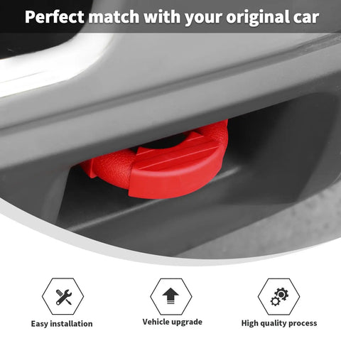 Close-up of Flag Style Tow Hook Covers for 2007 to 2019 Chevy Silverado 2500 and 3500 HD Trucks installed on front bumper