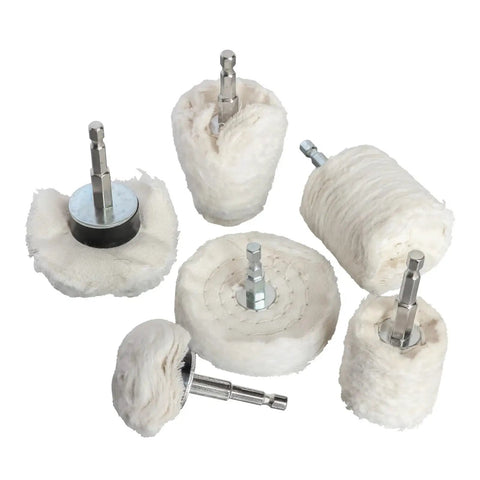 Heavy Duty Cotton Polishing Wheels Cloth Buffing Attachment With 6mm Shank for wood and metal projects, set of six.