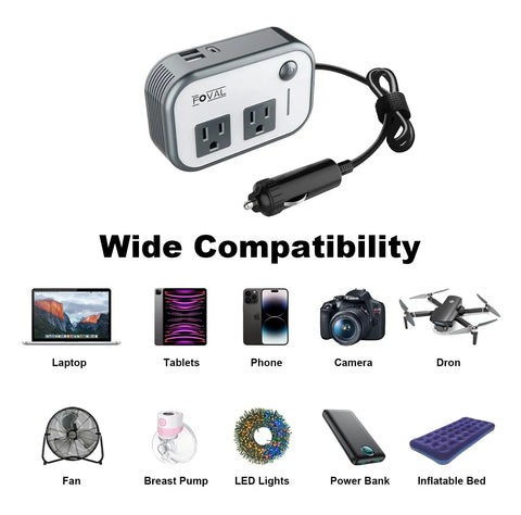Beast Mode Compact Car Power Inverter Step Up Dc Twelve Volt To One Hundred Eleven V with dual USB ports and car adapter.