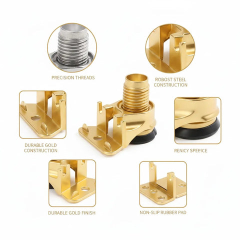 Adjustable Furniture Leveling Foot With Gold Finish Steel Leg For Cabinets And Wardrobes On Uneven Floors 5mm Screw 1 Pack